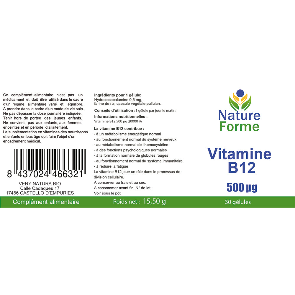 Vitamine B12 méthylcobalamine 500µg 30 gélules à 9.95