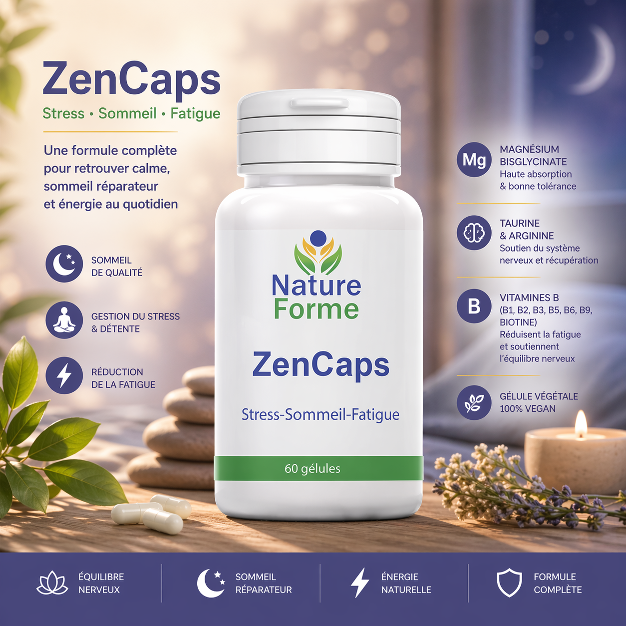 Zencaps Magnésium Bisglycinate – Sommeil, Stress et Fatigue
