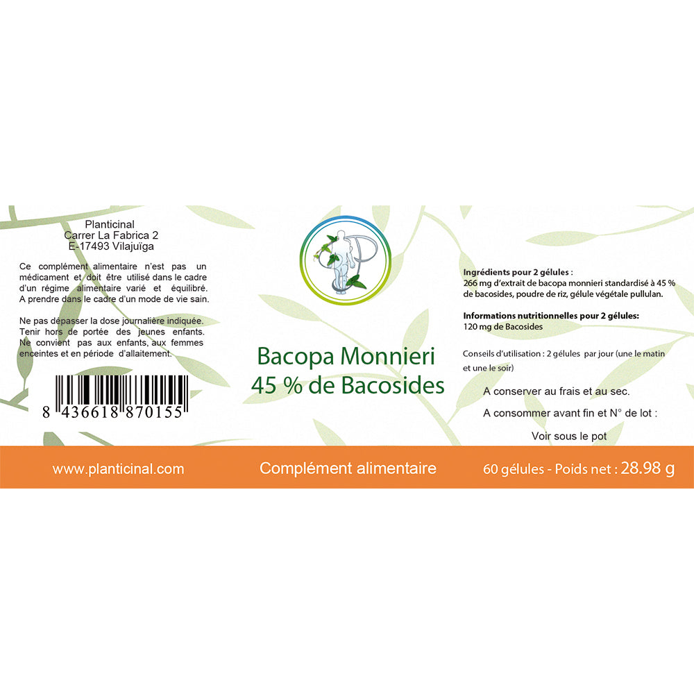 Bacopa Monnieri 45% de Bacosides