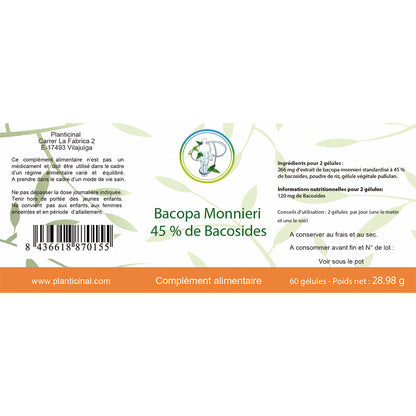 Bacopa Monnieri 45% de Bacosides