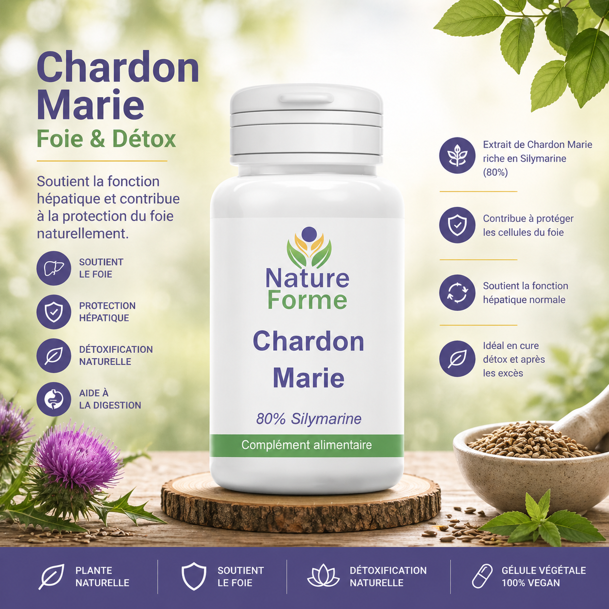 Chardon Marie titré à 80% de silymarines et 30% de silybines